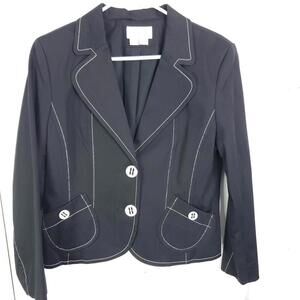 Conrad C Blazer Womens 12 Petite White Stitch Suiting Two Button Evening